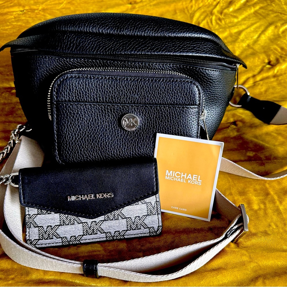 Michael Kors Black Belt Bag Pebbled Leather